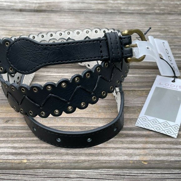 Lodis Women belt leather Lazer Cut fashion Women Black Waistband Size M - Picture 10 of 12